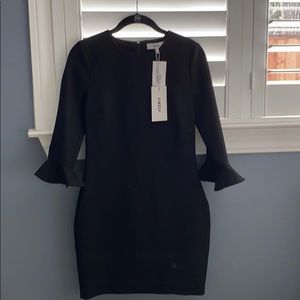 LIKELY- Flared cuffed mini black dress